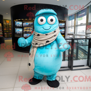 Cyan Bagels maskot kostume...