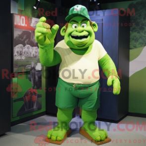Fantasia de mascote de ogro verde com bermuda e bonés - Mascotes da Cerveja Verde - REBROKO_281948 - RedBrokoly.com