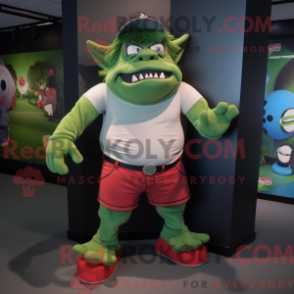 Fantasia de mascote de ogro verde com bermuda e bonés - Mascotes da Cerveja Verde - REBROKO_281950 - RedBrokoly.com