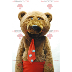 Mascote urso pardo com gravata e calça vermelha - Redbrokoly.com