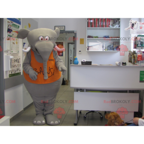 Very funny gray elephant mascot with an orange bib -
