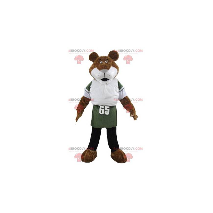 Brown and white tiger mascot feline in sportswear -