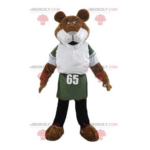 Brown and white tiger mascot feline in sportswear -