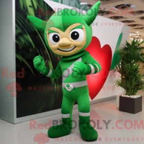 Forest Green Arrow Of Love máscara drapeada com macacão e chapéu - Mascotes Flecha Do Amor - REBROKO_282159 - RedBrokoly.com