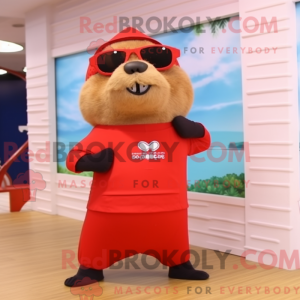 Rød Capybara maskot kostume...