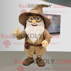 Beige Wizard mascot costume...