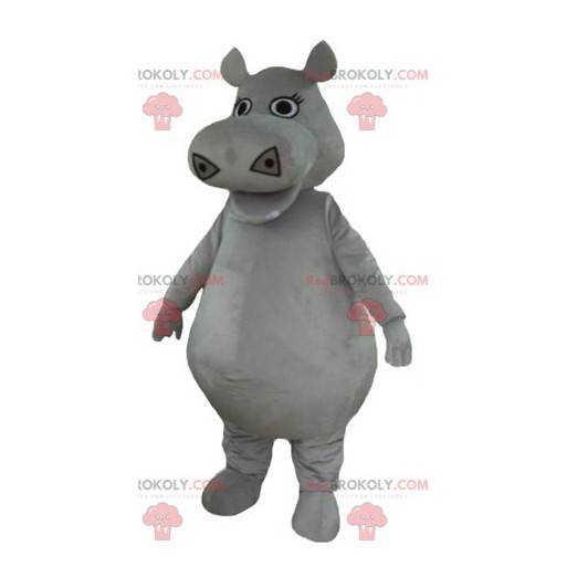 Big plump and cute gray hippopotamus mascot - Redbrokoly.com
