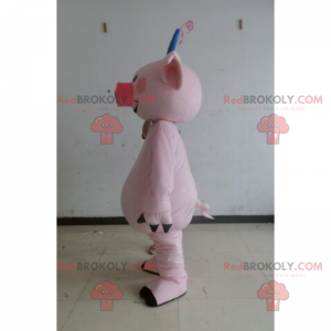 Farm animal mascot - Pig with blue bow - Redbrokoly.com