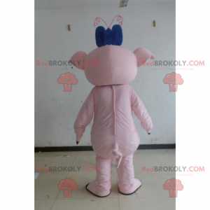 Nutztier Maskottchen - Schwein mit blauem Bogen - Redbrokoly.com