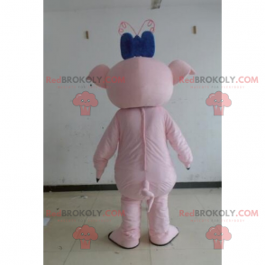 Nutztier Maskottchen - Schwein mit blauem Bogen - Redbrokoly.com