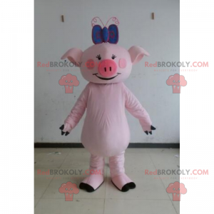 Farm animal mascot - Pig with blue bow - Redbrokoly.com