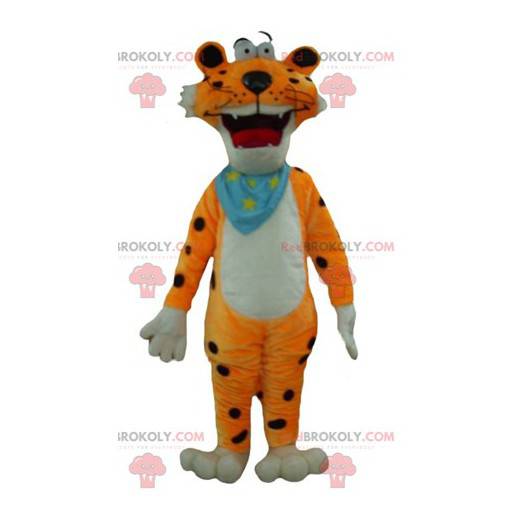 Mascotte tigre bianca e nera arancione divertente e colorata -