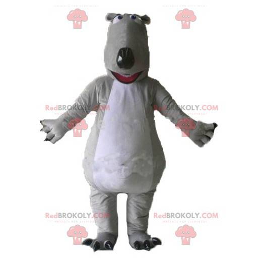 Mascote urso cinza e branco gigante e impressionante -