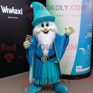 Teal Wizard mascot costume...