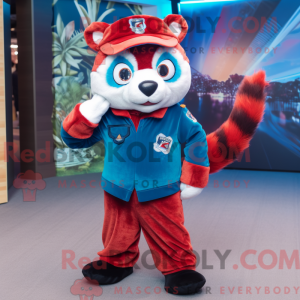 Blå Rød Panda maskot...