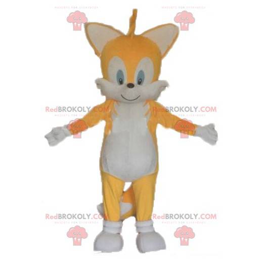 Mascote gato raposa amarela e branca - Redbrokoly.com