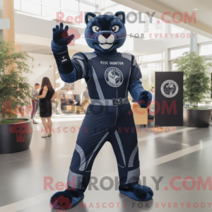 Fantasia de mascote pantera marinho com macacão e luvas - Pantera Mascotes - REBROKO_283263 - RedBrokoly.com