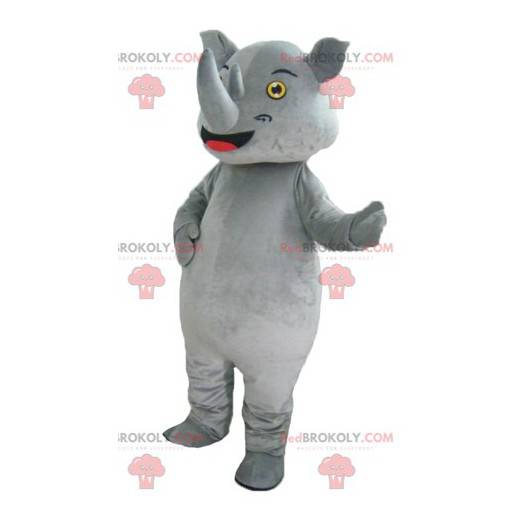 Mascote rinoceronte cinza gigante e impressionante -