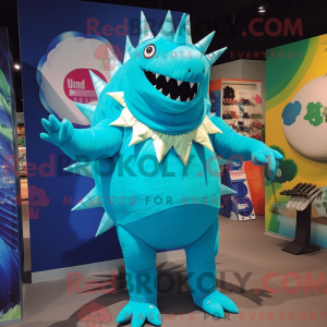 Cyan Stegosaurus maskot...