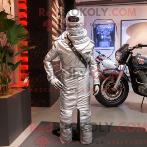 Silver Mummy mascot costume...