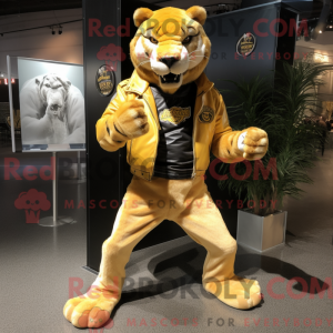 Gul Smilodon maskot kostume...