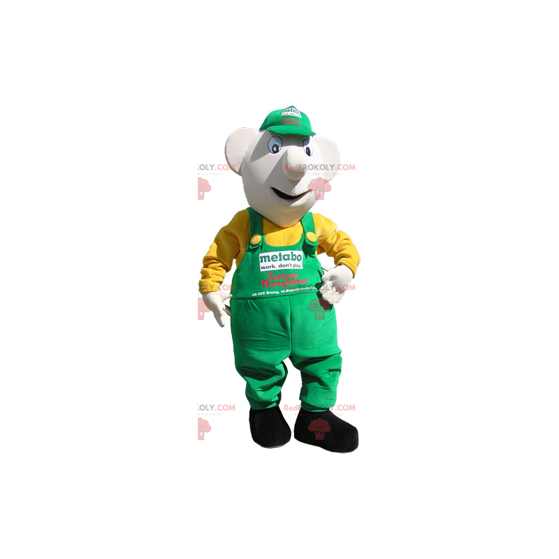 Snowman mascot with cap and overalls - Redbrokoly.com