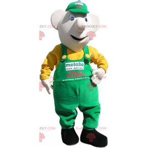 Snowman mascot with cap and overalls - Redbrokoly.com