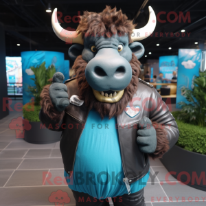 Cyan Buffalo mascot costume...