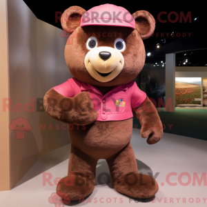 Brun Rosa maskotdraktfigur...