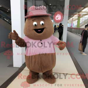 Bruin-roze mascottekostuum...