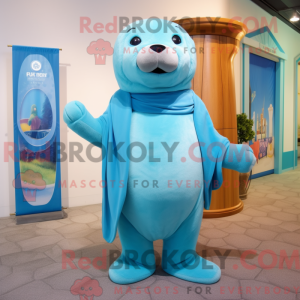 Sky Blue Sea Lion maskot...