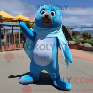 Sky Blue Sea Lion maskot...