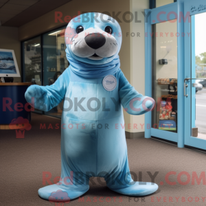 Sky Blue Sea Lion maskot...