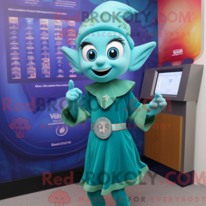 Blågrøn Elf maskot kostume...