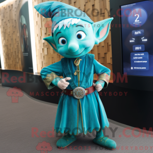 Blågrøn Elf maskot kostume...