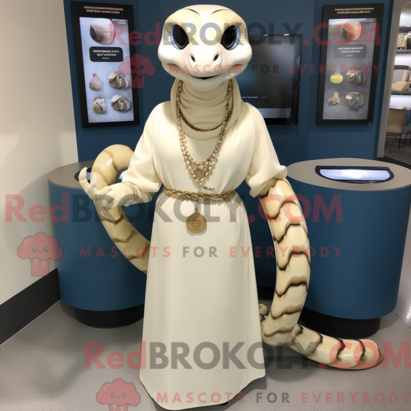 Grädde python maskotdräkt med maxikjol och armbandsur - Armband maskotar - REBROKO_284062 - RedBrokoly.com