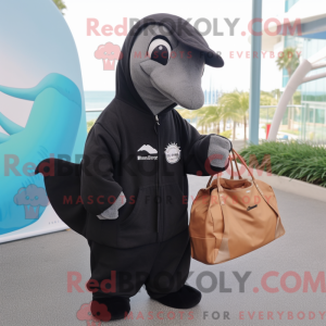 Sort delfin maskot kostume...