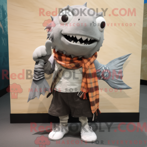 Grå Piranha maskot kostume...