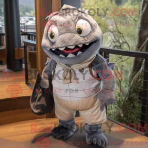 Grå Piranha maskot kostume...