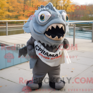 Grå Piranha maskot kostume...