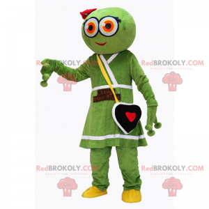 Alien mascot with dress and heart bag - Redbrokoly.com