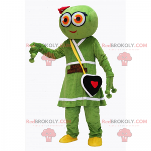 Alien mascotte met jurk en hartzak - Redbrokoly.com