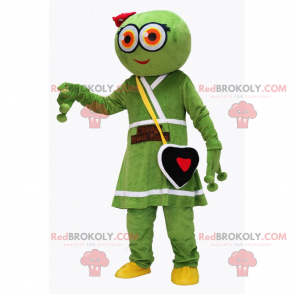 Außerirdisches Maskottchen mit Kleid und Herztasche -