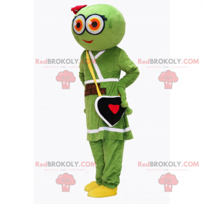Alien mascotte met jurk en hartzak - Redbrokoly.com