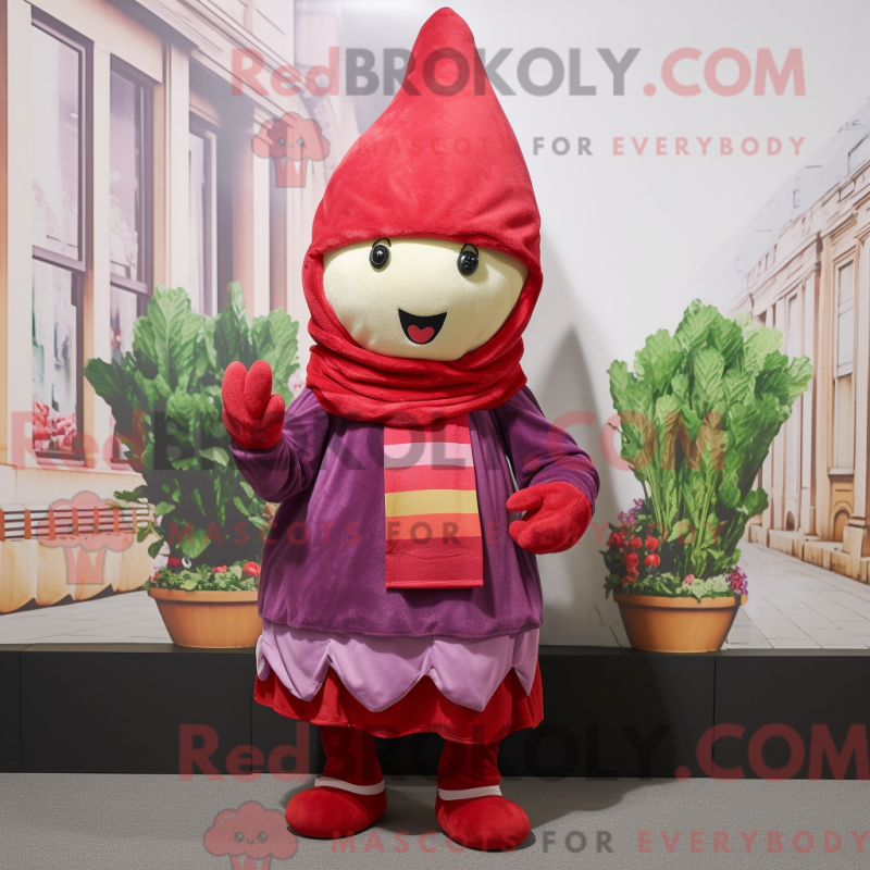 Fantasia de mascote de nabo vermelho com macacão e cachecóis - Mascotes de nabo - REBROKO_284608 - RedBrokoly.com