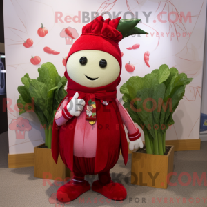 Fantasia de mascote de nabo vermelho com macacão e cachecóis - Mascotes de nabo - REBROKO_284610 - RedBrokoly.com