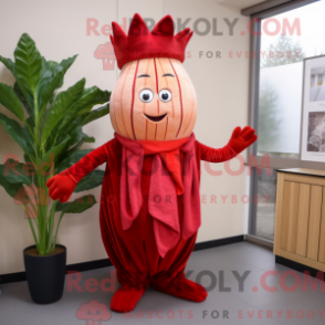 Fantasia de mascote de nabo vermelho com macacão e cachecóis - Mascotes de nabo - REBROKO_284611 - RedBrokoly.com
