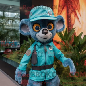Cyan Lemur maskot drakt...