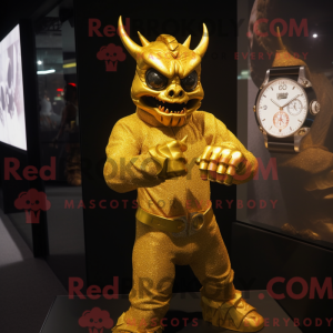 Gold Demon maskot kostume...