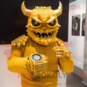 Gold Demon maskot kostume...
